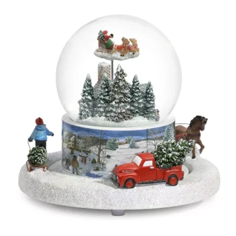 Roman 6in Musical Dome Log Cabin Plays Music Christmas Tabletop Decor