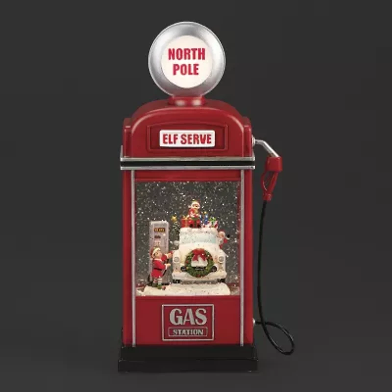 Roman 11.5in Lighted Swirl Gas Pump Christmas Snow Globe