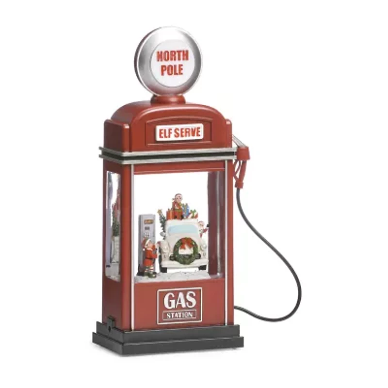 Roman 11.5in Lighted Swirl Gas Pump Christmas Snow Globe