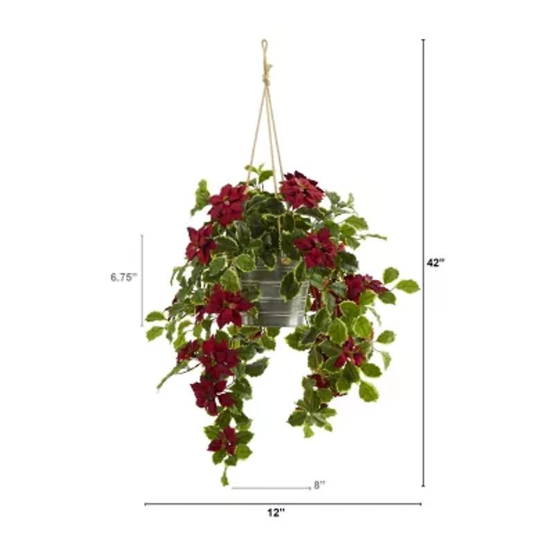 Nearly Natural 42in Red Poinsettia Holly Artificial Plant