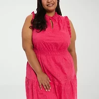 London Times Womens Sleeveless Plus Fit + Flare Dress