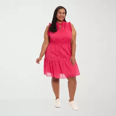 London Times Womens Sleeveless Fit + Flare Dress Plus