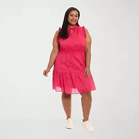 London Times Womens Sleeveless Plus Fit + Flare Dress