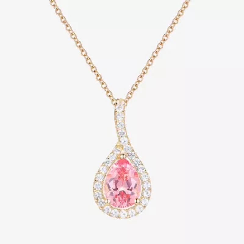 Womens Lab Created Pink Sapphire 14K Gold Over Silver Pear 18 Inch Pendant Necklace
