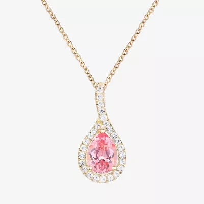 Womens Lab Created Pink Sapphire 14K Gold Over Silver Pear 18 Inch Pendant Necklace