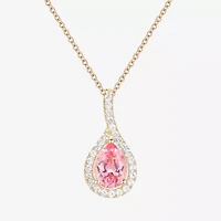 Womens Lab Created Pink Sapphire 14K Gold Over Silver Pear 18 Inch Pendant Necklace