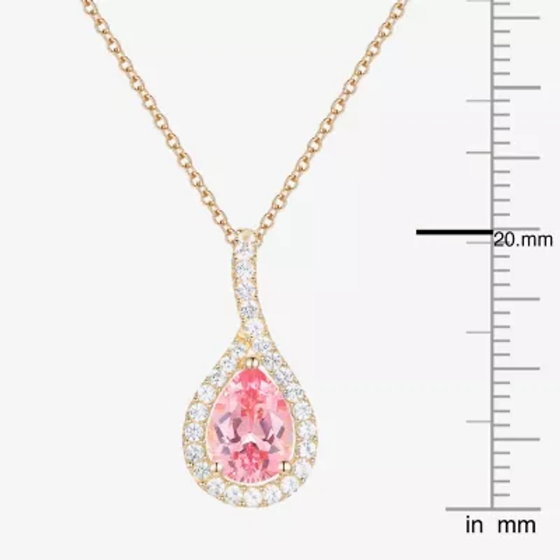 Womens Lab Created Pink Sapphire 14K Gold Over Silver Pear 18 Inch Pendant Necklace