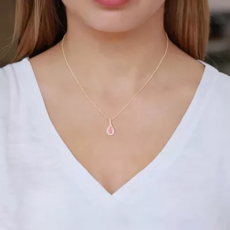 Womens Lab Created Pink Sapphire 14K Gold Over Silver Pear 18 Inch Pendant Necklace