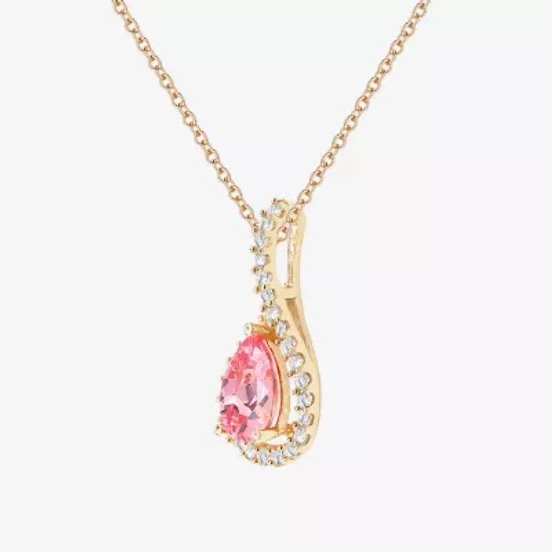Womens Lab Created Pink Sapphire 14K Gold Over Silver Pear 18 Inch Pendant Necklace