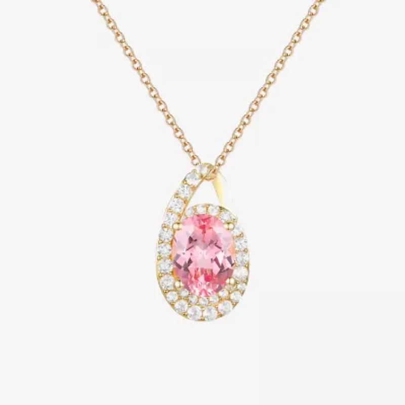Womens Lab Created Pink Sapphire 14K Gold Over Silver Oval 18 Inch Pendant Necklace