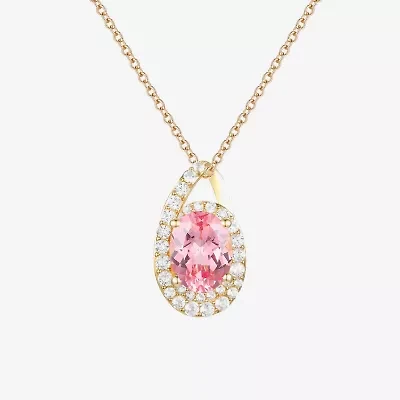 Womens Lab Created Pink Sapphire 14K Gold Over Silver Oval 18 Inch Pendant Necklace