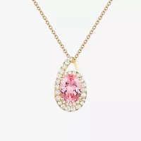 Womens Lab Created Pink Sapphire 14K Gold Over Silver Oval 18 Inch Pendant Necklace