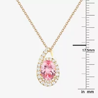 Womens Lab Created Pink Sapphire 14K Gold Over Silver Oval 18 Inch Pendant Necklace