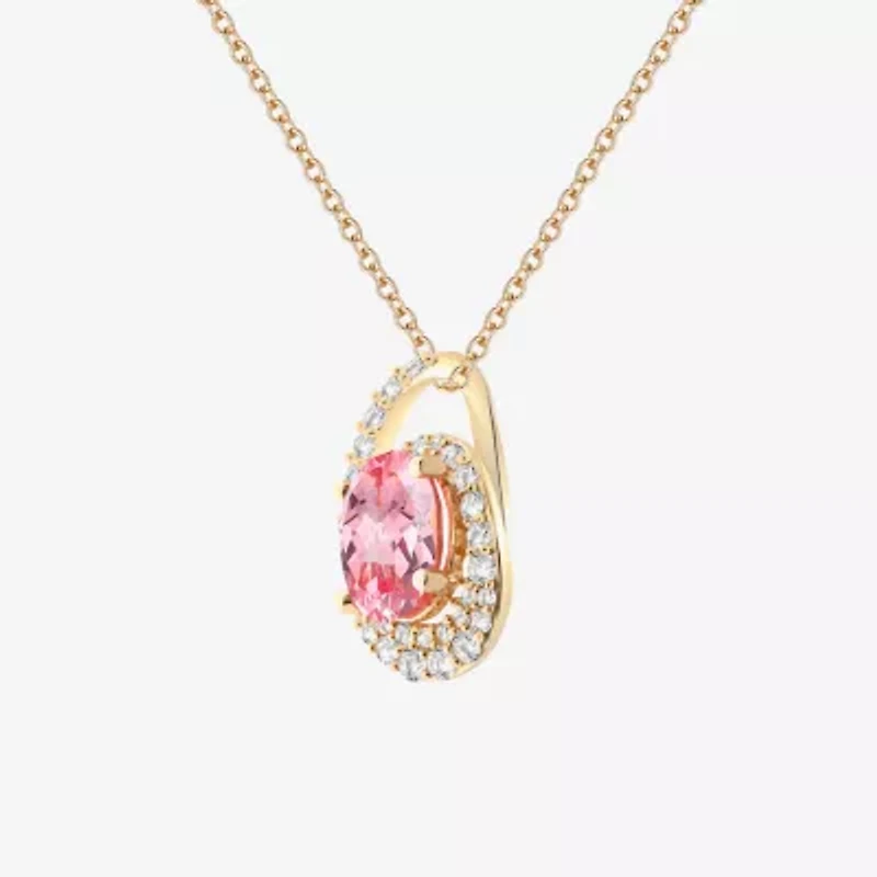 Womens Lab Created Pink Sapphire 14K Gold Over Silver Oval 18 Inch Pendant Necklace