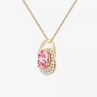 Womens Lab Created Pink Sapphire 14K Gold Over Silver Oval 18 Inch Pendant Necklace