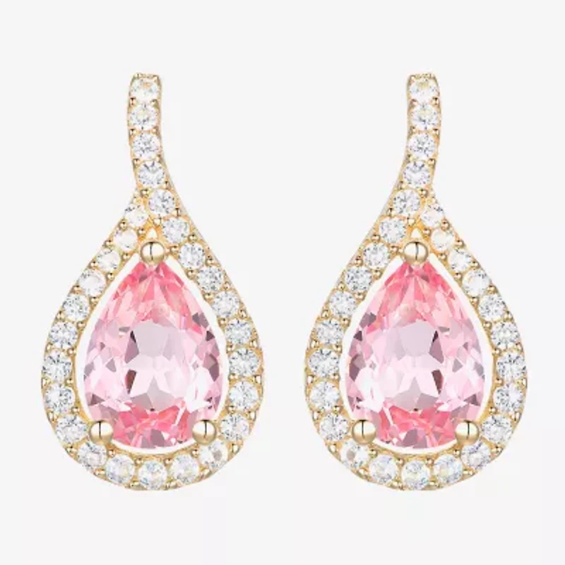 Womens Lab Created Pink Sapphire 14K Gold Over Silver Pear Drop Earrings