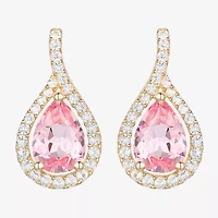 Womens Lab Created Pink Sapphire 14K Gold Over Silver Pear Drop Earrings