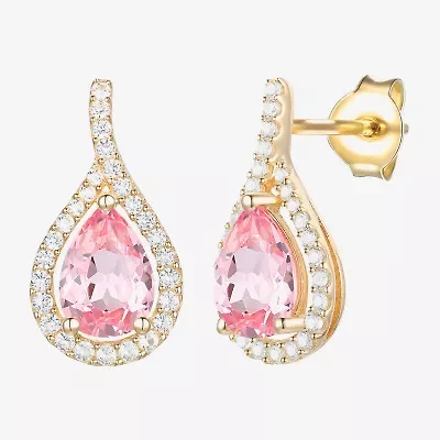 Womens Lab Created Pink Sapphire 14K Gold Over Silver Pear Drop Earrings