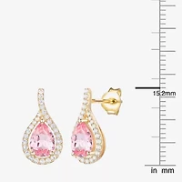 Womens Lab Created Pink Sapphire 14K Gold Over Silver Pear Drop Earrings
