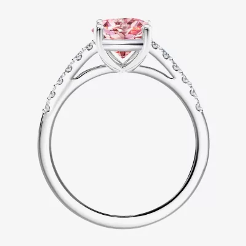 Womens Lab Created Pink Sapphire Sterling Silver Oval Side Stone Cocktail Ring