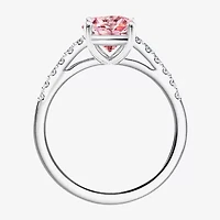 Womens Lab Created Pink Sapphire Sterling Silver Oval Side Stone Cocktail Ring