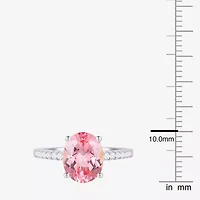 Womens Lab Created Pink Sapphire Sterling Silver Oval Side Stone Cocktail Ring