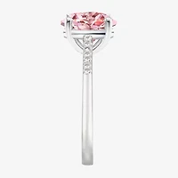 Womens Lab Created Pink Sapphire Sterling Silver Oval Side Stone Cocktail Ring