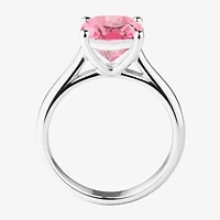 Womens Lab Created Pink Sapphire Sterling Silver Oval Side Stone Cocktail Ring