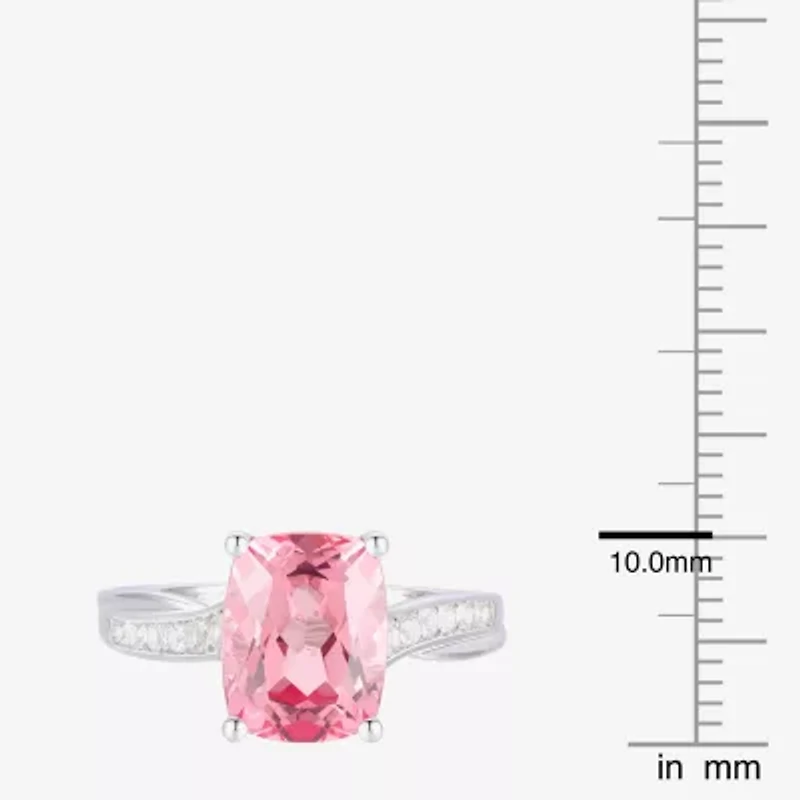Womens Lab Created Pink Sapphire Sterling Silver Oval Side Stone Cocktail Ring