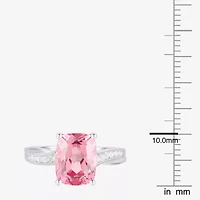 Womens Lab Created Pink Sapphire Sterling Silver Oval Side Stone Cocktail Ring
