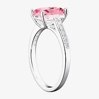 Womens Lab Created Pink Sapphire Sterling Silver Oval Side Stone Cocktail Ring