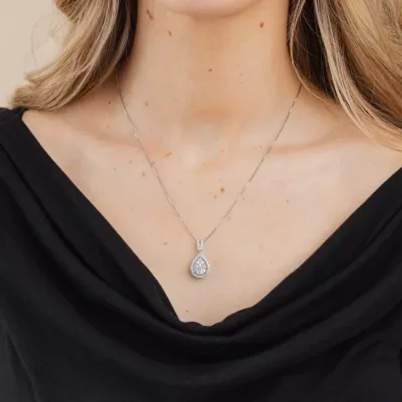 Diamond Blossom (H-I / I1) Womens 1 CT. T.W. Lab Grown White Diamond 10K White Gold Pear 18 Inch Pendant Necklace