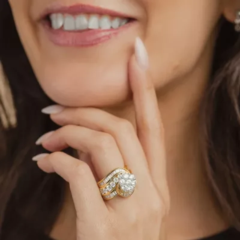 Diamond Blossom Womens 4 CT. T.W. Natural White 14K Gold Cluster Cocktail Ring