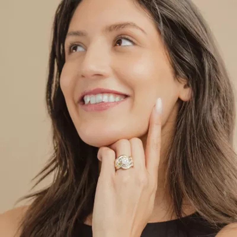 Diamond Blossom (H-I / I1) Womens 2 CT. T.W. Lab Grown White 10K Gold Side Stone Cocktail Ring