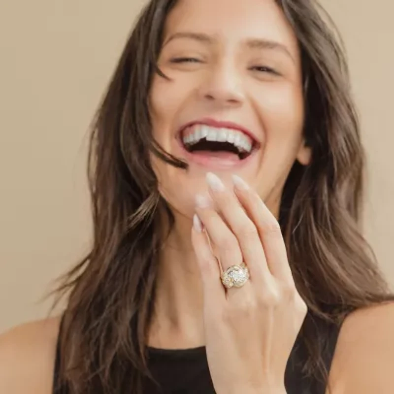 Diamond Blossom (H-I / I1) Womens 2 CT. T.W. Lab Grown White 10K Gold Side Stone Cocktail Ring