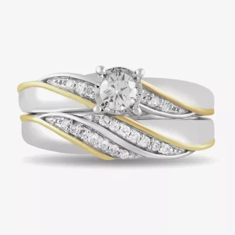 Womens 1/2 CT. T.W. Lab Grown White Diamond 14K Gold Over Silver Side Stone Bridal Set