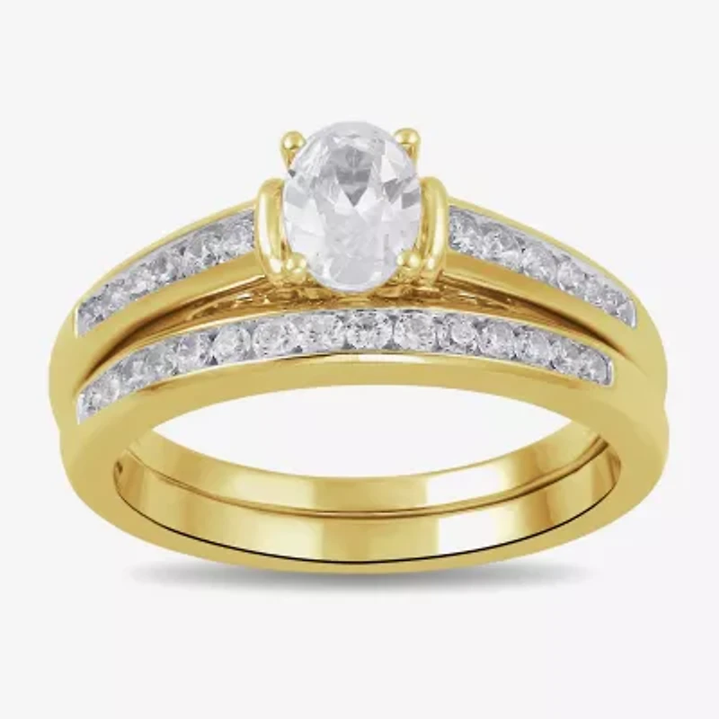 Womens 1 CT. T.W. Lab Grown White Diamond 14K Gold Over Silver Wedding Bridal Set