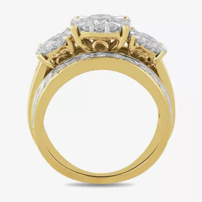 Love Lives Forever (H-I / I1) Womens 3 1/2 CT. T.W Lab Grown White Diamond 10K Gold Side Stone 3-Stone Engagement Ring