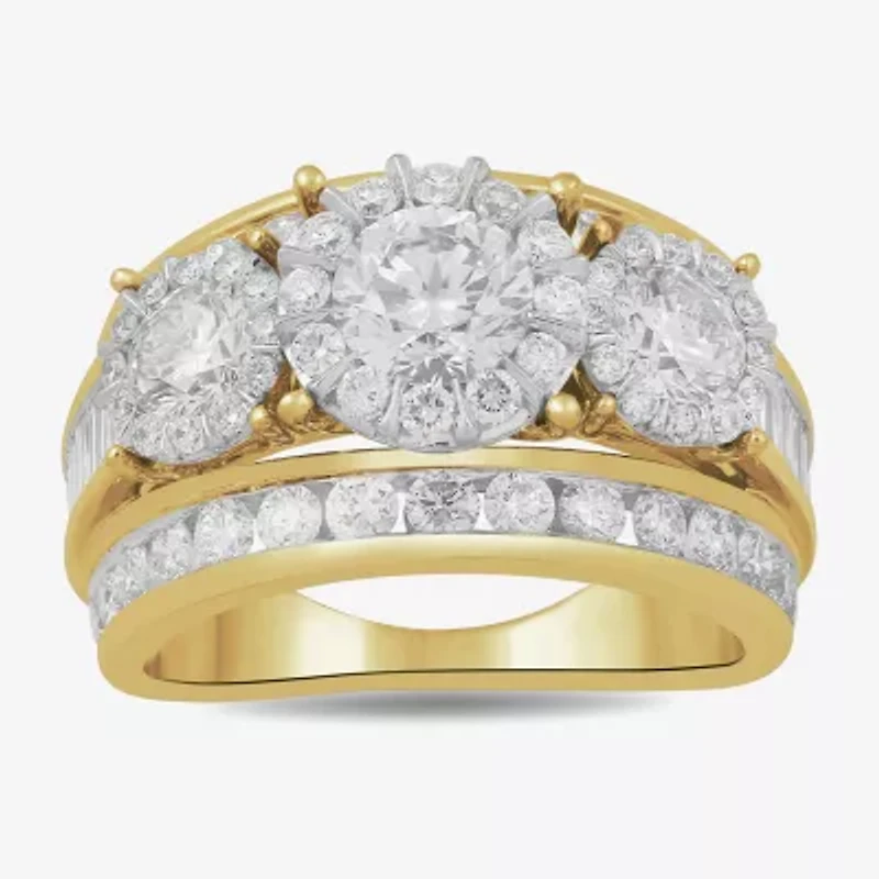 Love Lives Forever (H-I / I1) Womens 3 1/2 CT. T.W Lab Grown White Diamond 10K Gold Side Stone 3-Stone Engagement Ring