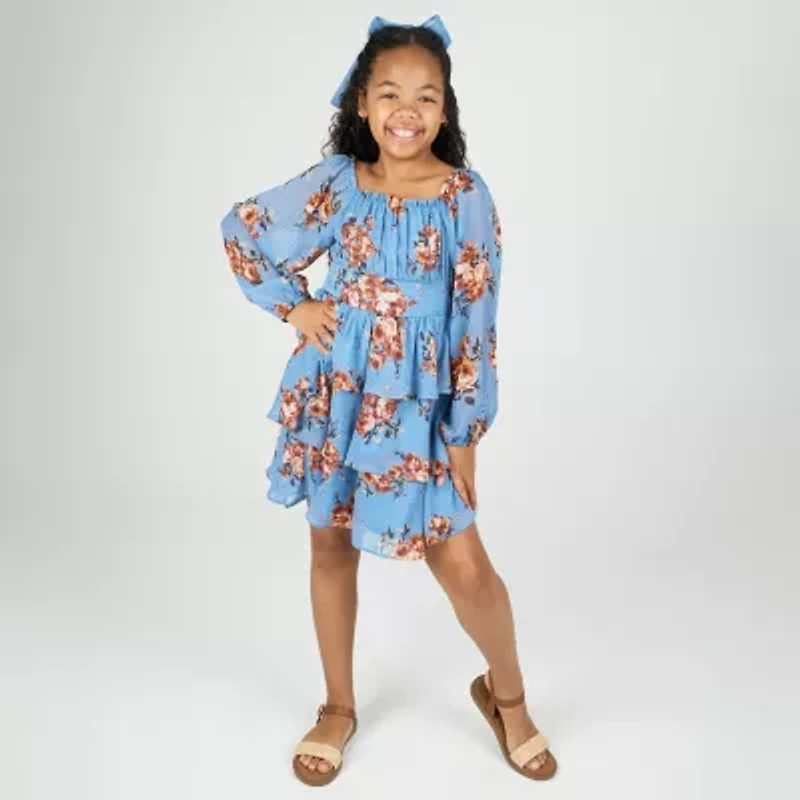 Rare Editions Big Kid Girls Long Sleeve Puffed A-Line Dress