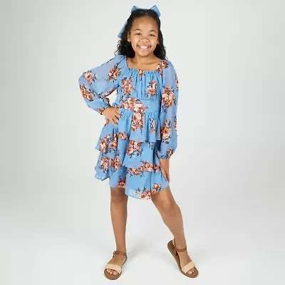 Rare Editions Big Kid Girls Long Sleeve Puffed A-Line Dress