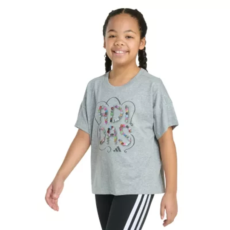 adidas Big Kid Girls Crew Neck Short Sleeve Loose Fit Graphic T-Shirt