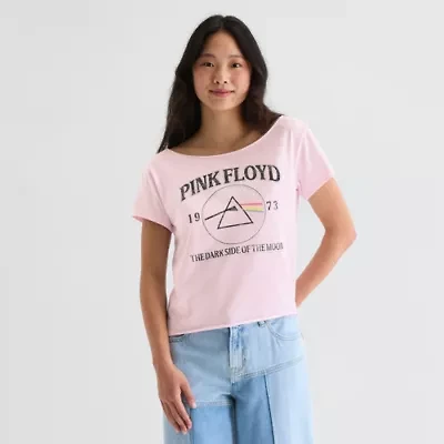 Pink Floyd The Dark Side Of Moon Off Shoulder Tee Womens Boat Neck Short Sleeve Fitted Juniors Graphic T-Shirt