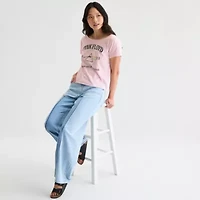 Pink Floyd The Dark Side Of Moon Off Shoulder Tee Womens Boat Neck Short Sleeve Fitted Juniors Graphic T-Shirt