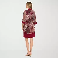 R & M Richards Womens Floral Jacket Dress With Removable Necklace Petite