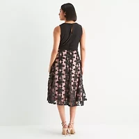 Brianna Milay Womens Sleeveless Applique Embroidered Floral Fit + Flare Dress