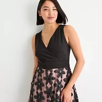 Brianna Milay Womens Sleeveless Applique Embroidered Floral Fit + Flare Dress