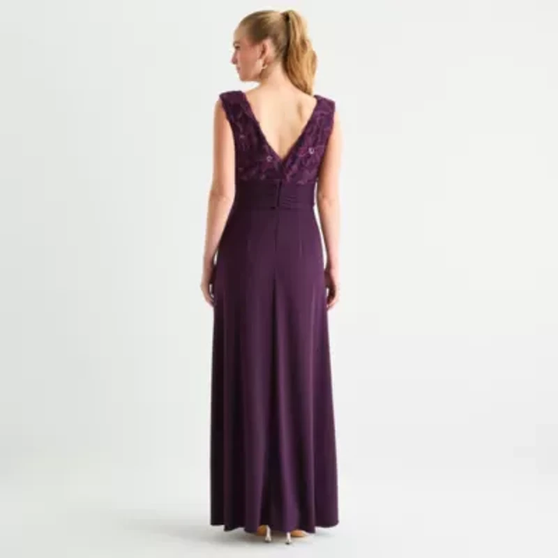 Brianna Milay Womens Applique Embroidered Sleeveless Evening Gown
