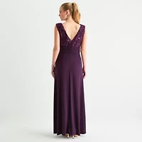 Brianna Milay Womens Applique Embroidered Sleeveless Evening Gown