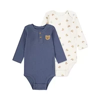 Huggies Baby Boys Crew Neck Long Sleeve Rib Knit 2-pc. Bodysuit